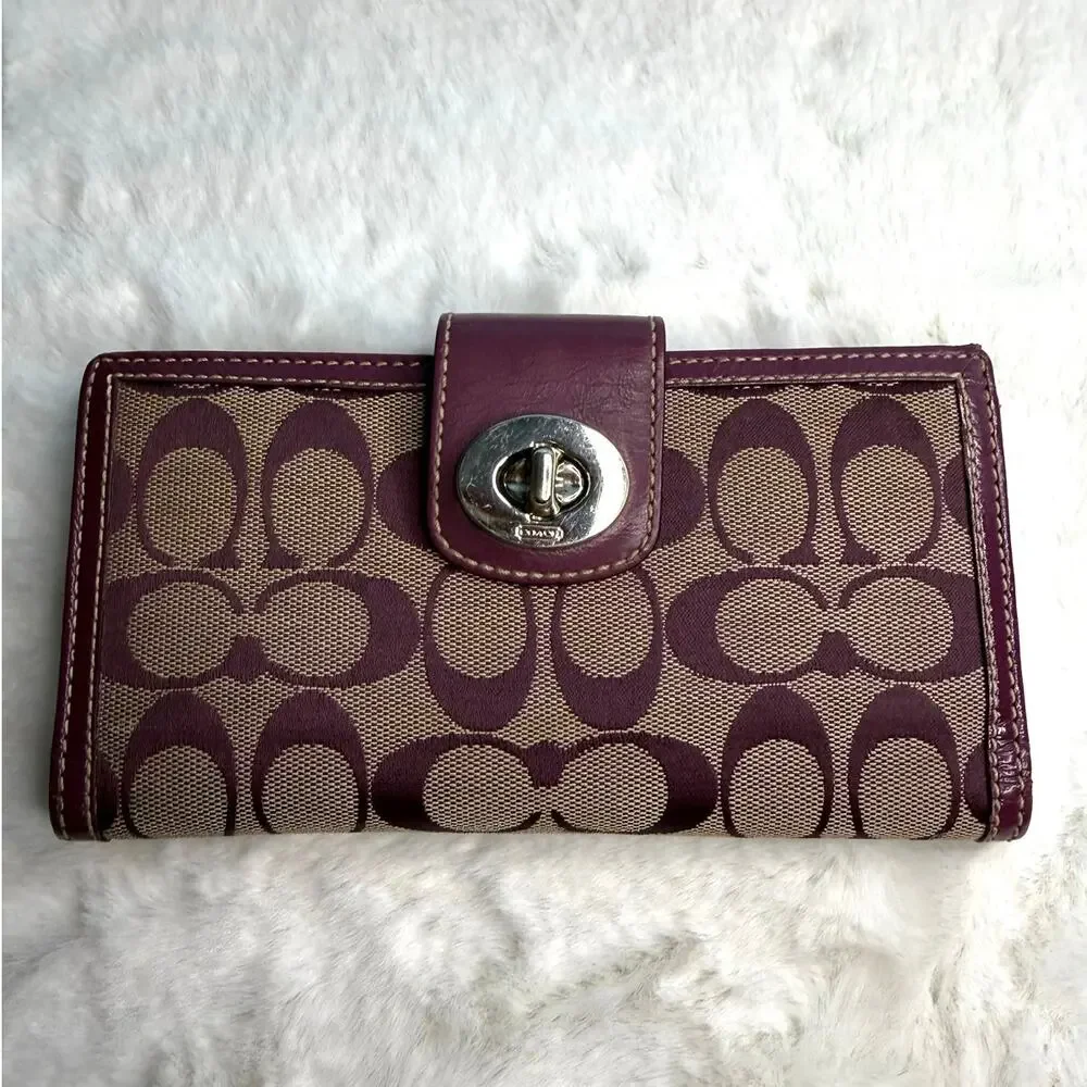 y2k COACH Purple Turnlock Signature Canvas Wallet